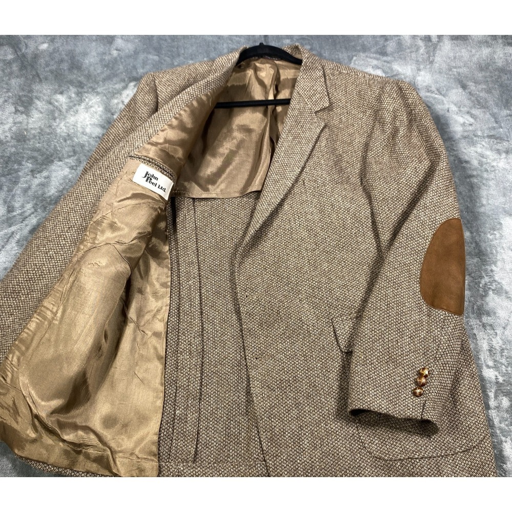 Vintage Mens Blazer Size 48L Tweed Brown Twill Sport‎ Coat USA Elbow Patch *Flaw